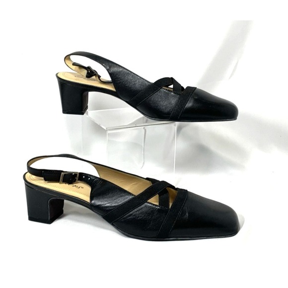 Trotters Shoes - Trotters Shoes Womens 8.5 Black Leather Slingback Pump Low Heel 2" Ballet